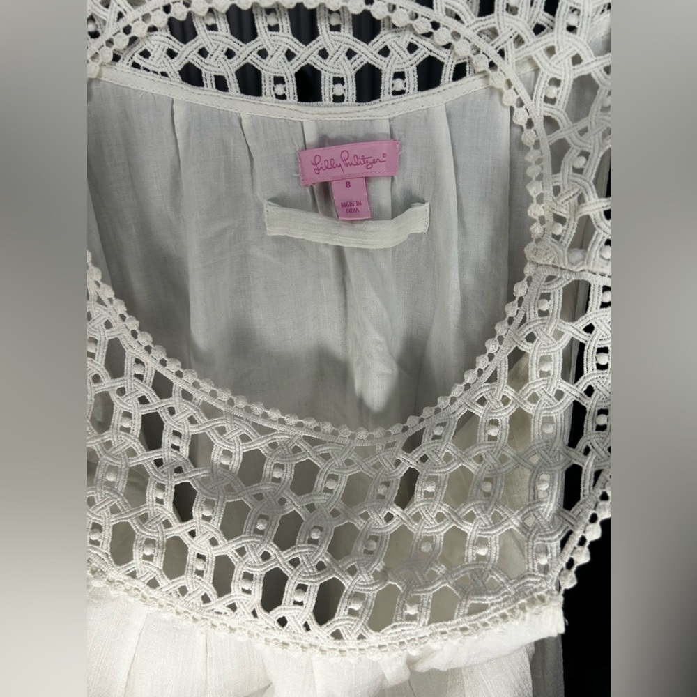 Women’s Lilly Pulitzer White Sleeveless Cotton Blend Midi Dress Designer Size 8 - Picture 3 of 4
